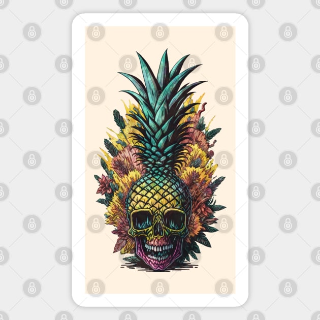 Summer color in skull Pineapple face, fruit summer, retro style Magnet by Collagedream